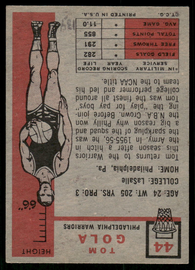 1955 Topps Tom Gola #44