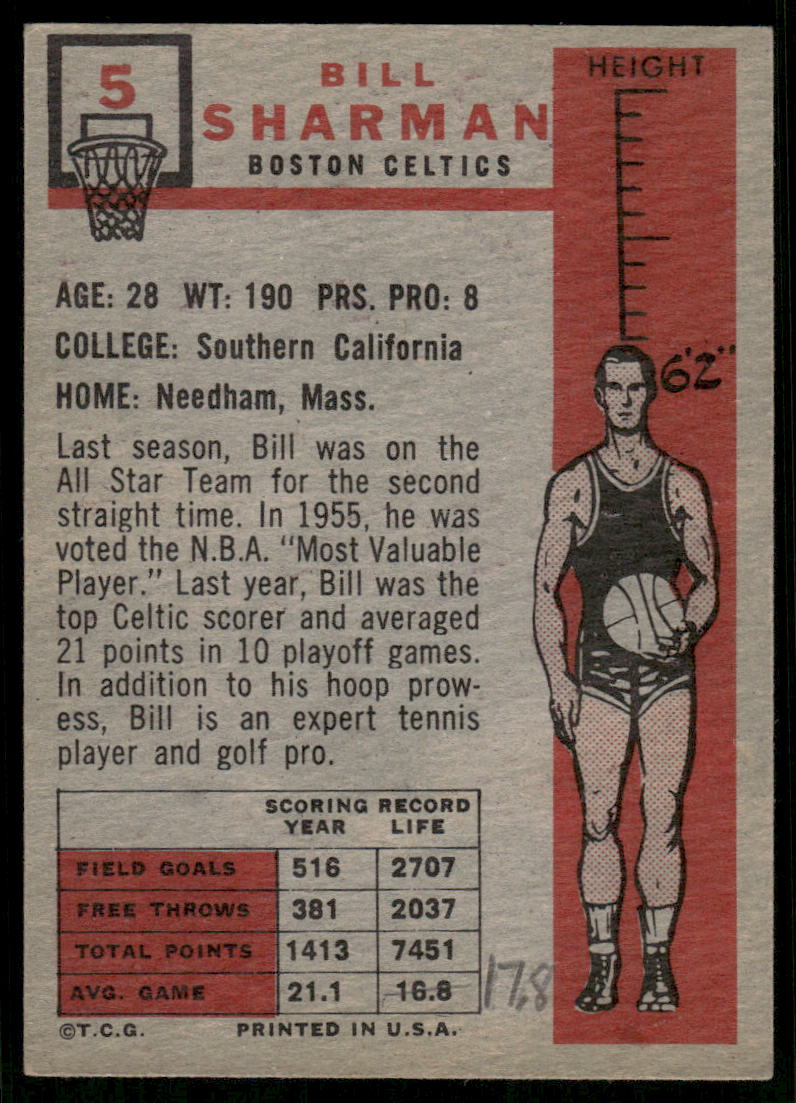 1957 Topps Bill Sharman #5
