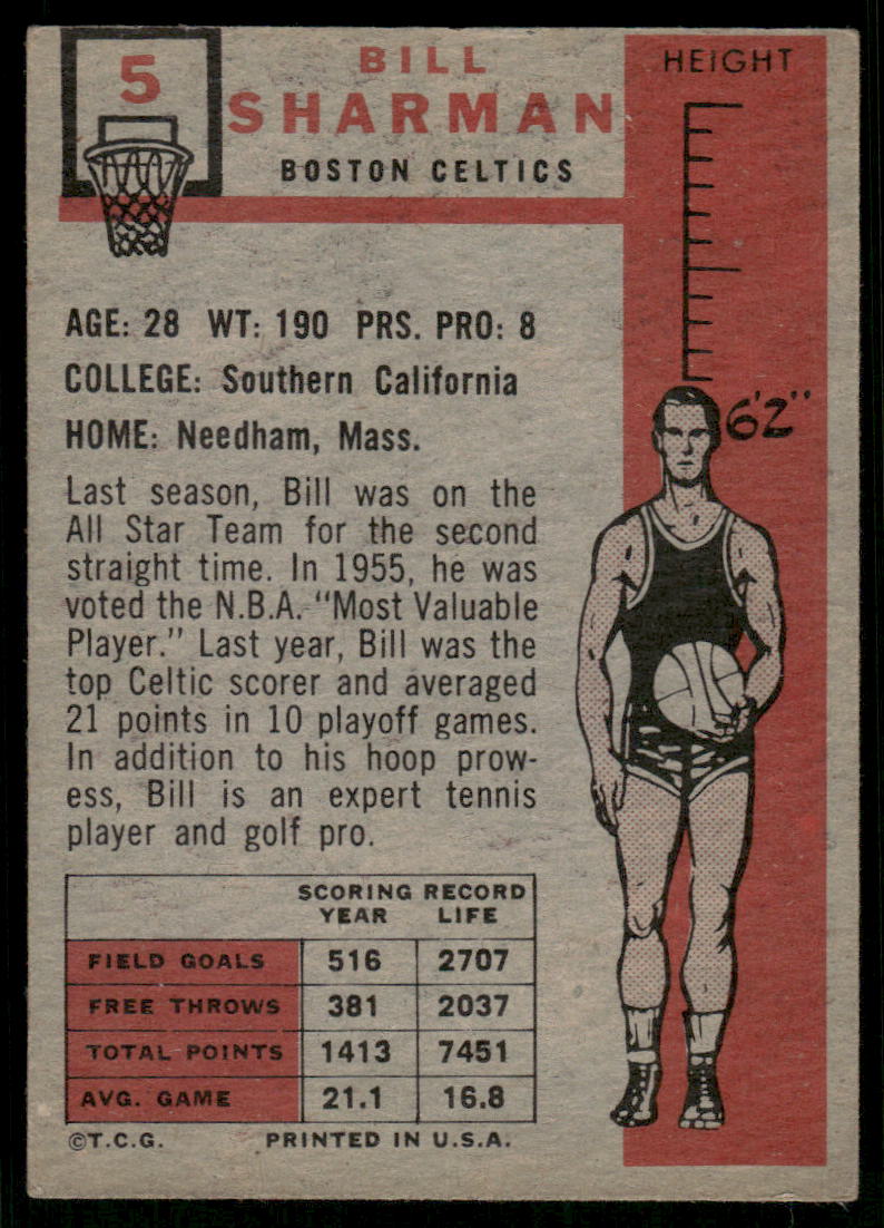 1957 Topps Bill Sharman #5