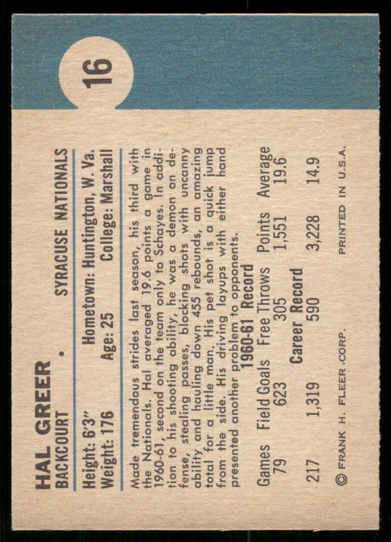 1960 Fleer Hal Greer #16