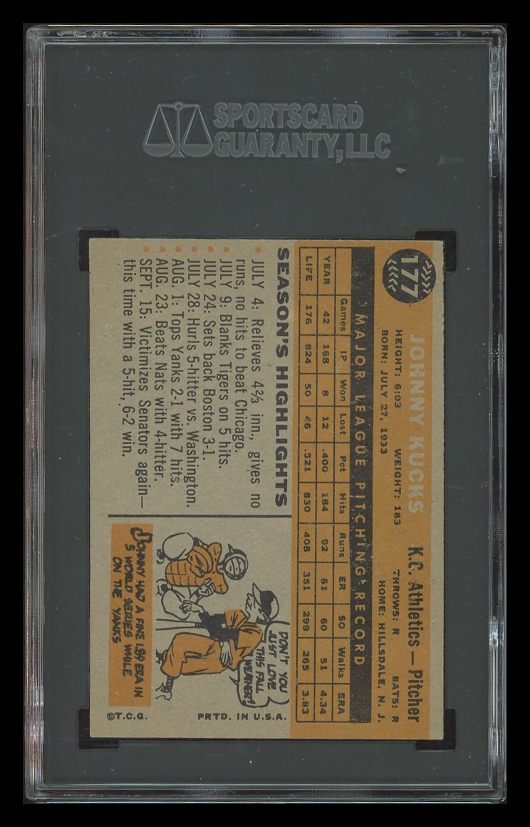 1960 Topps Johnny Kucks #177 SGC 4.5