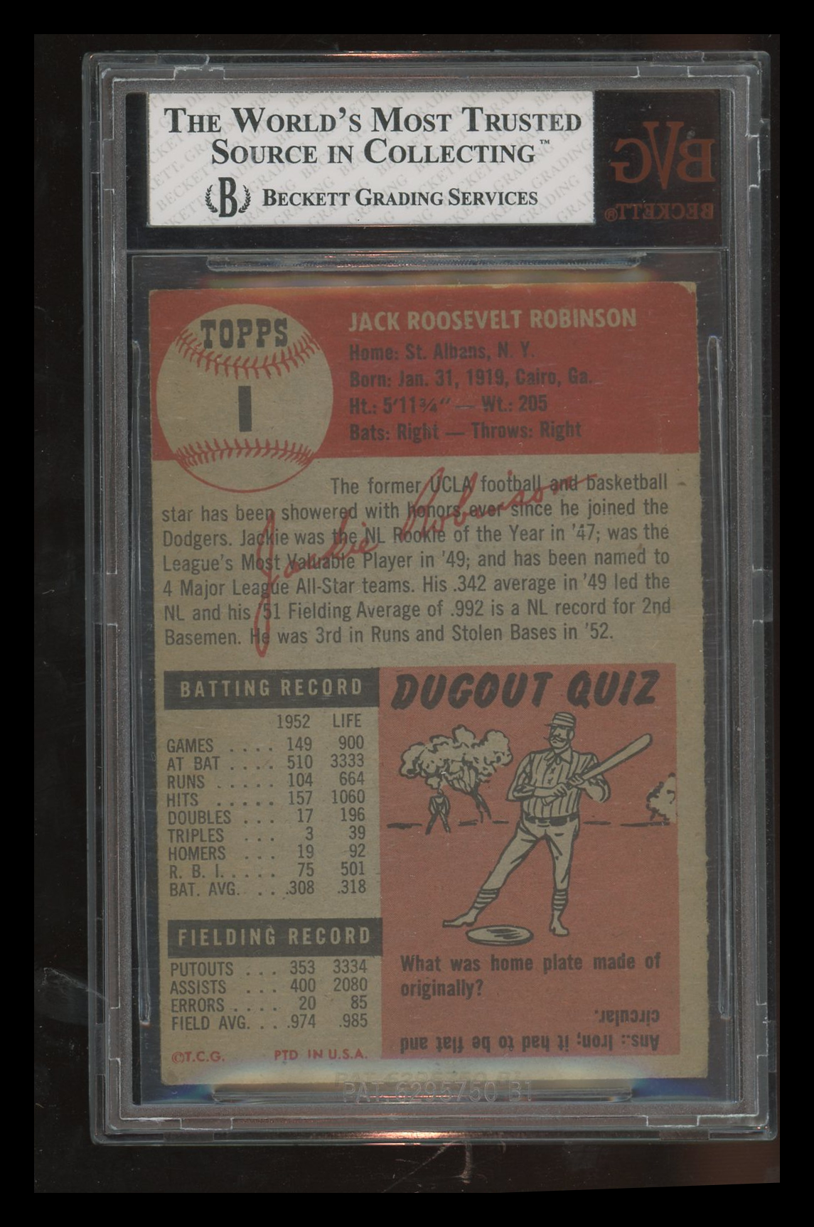 1953 Topps Jackie Robinson #1 BVG 4