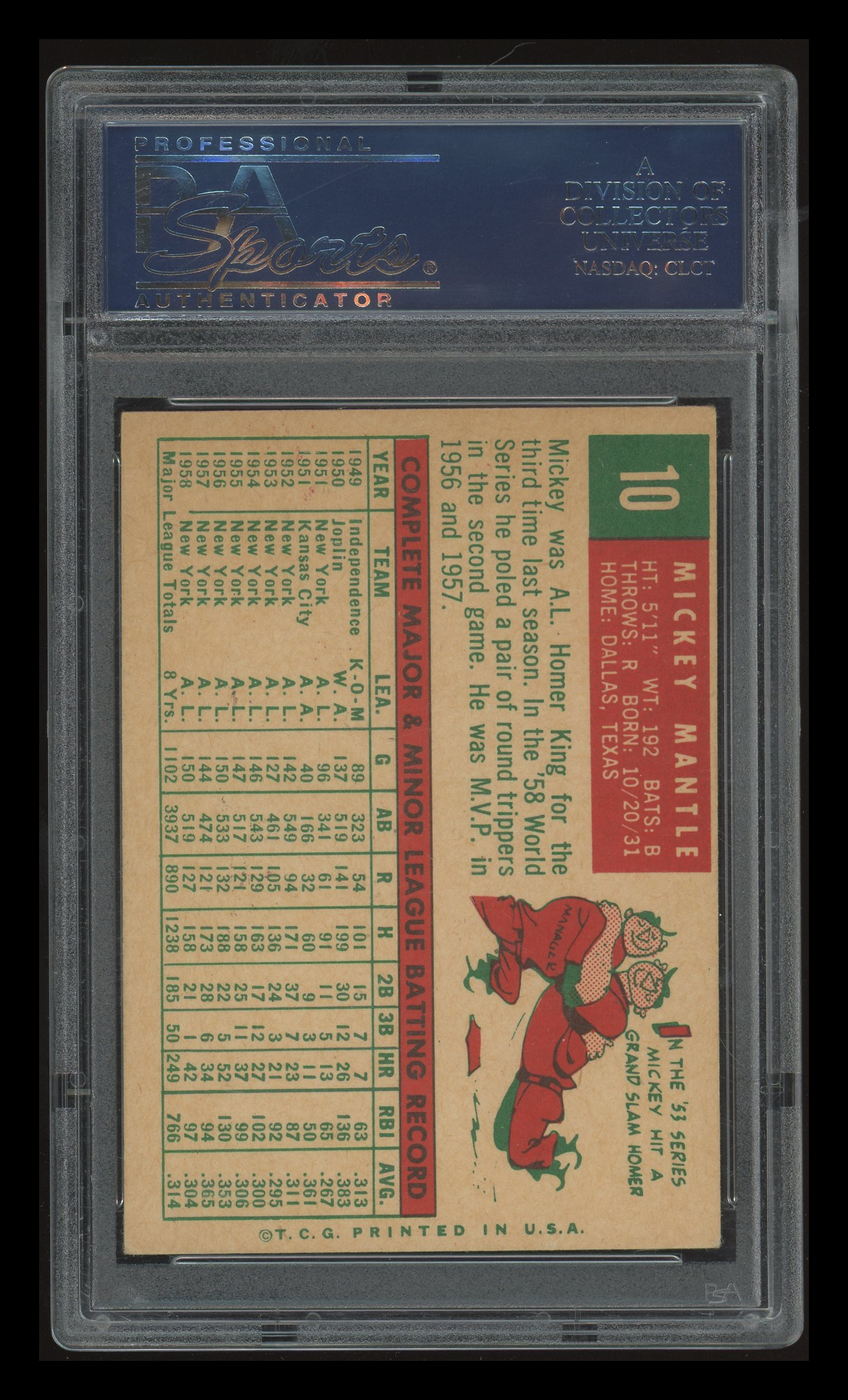 1959 Topps Mickey Mantle #10 PSA 4