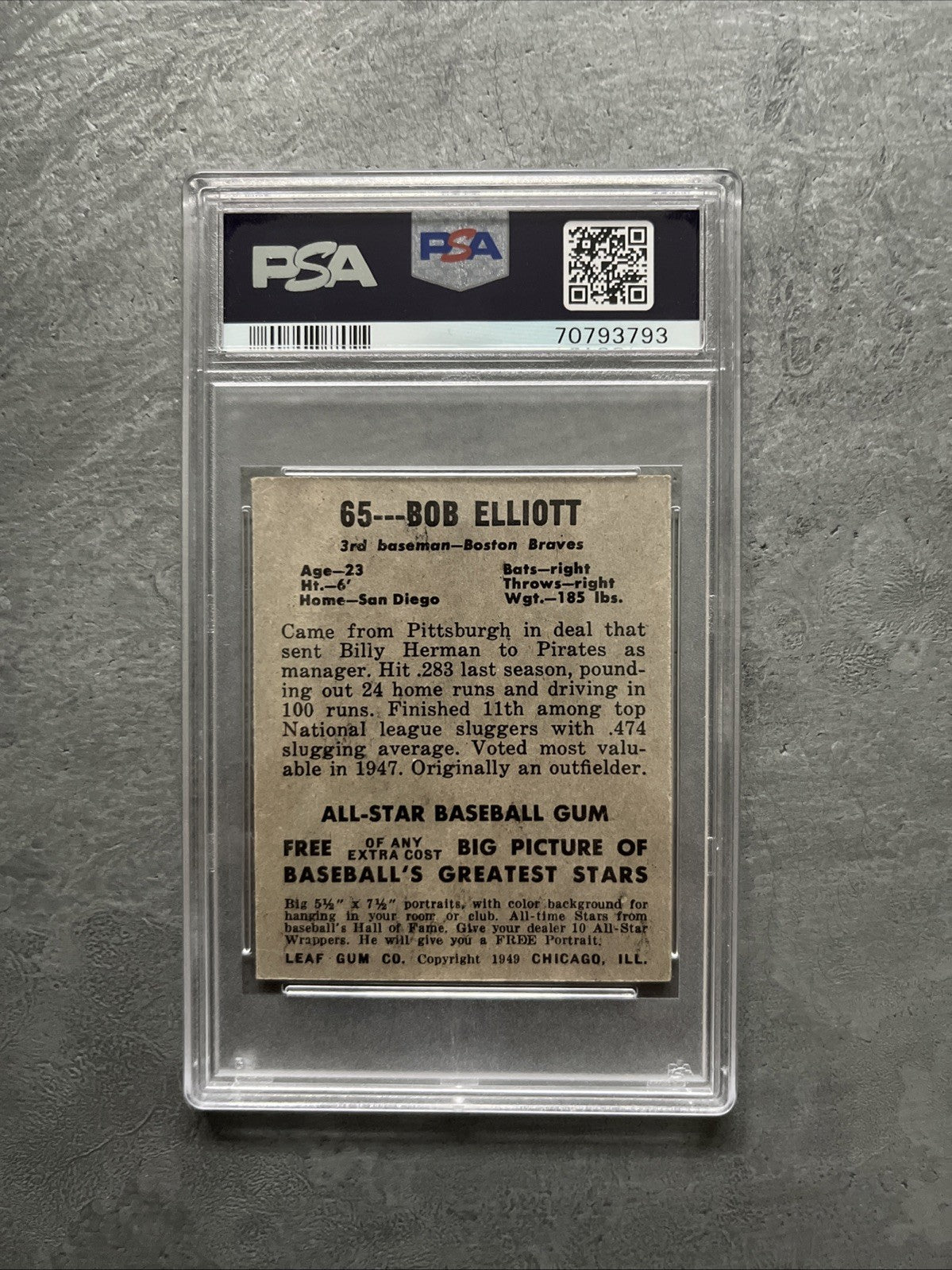 1948 Leaf Bob Elliott #65 PSA 4