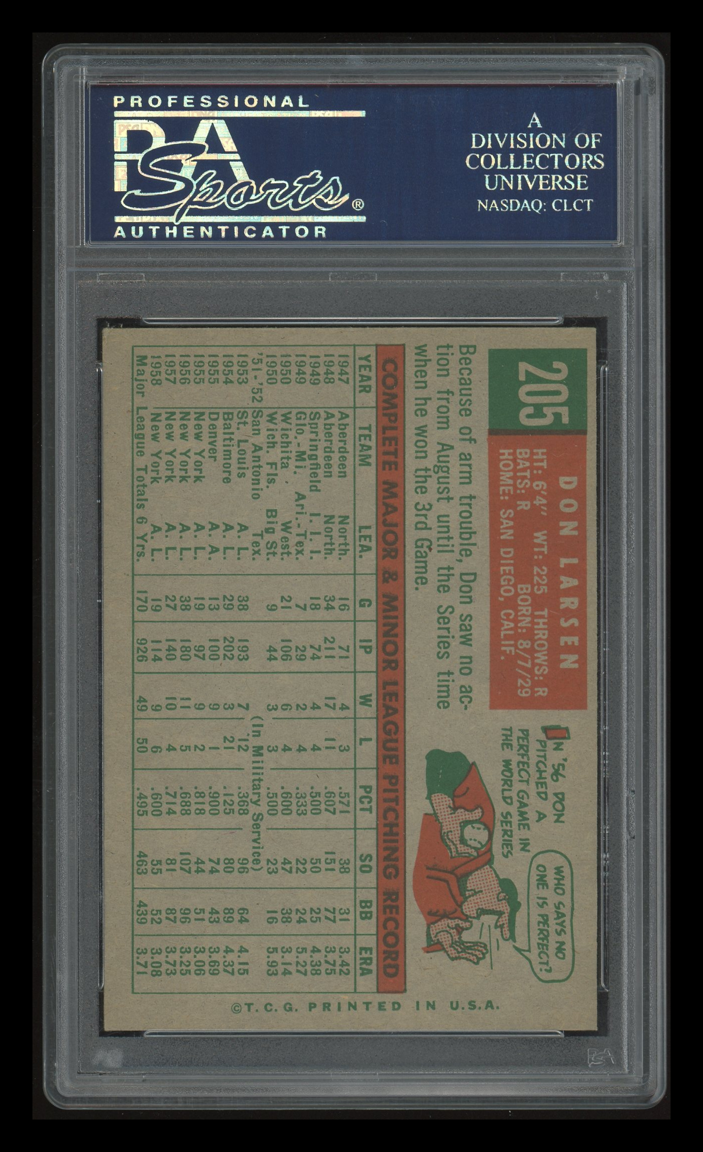1959 Topps Don Larsen #205 PSA 4