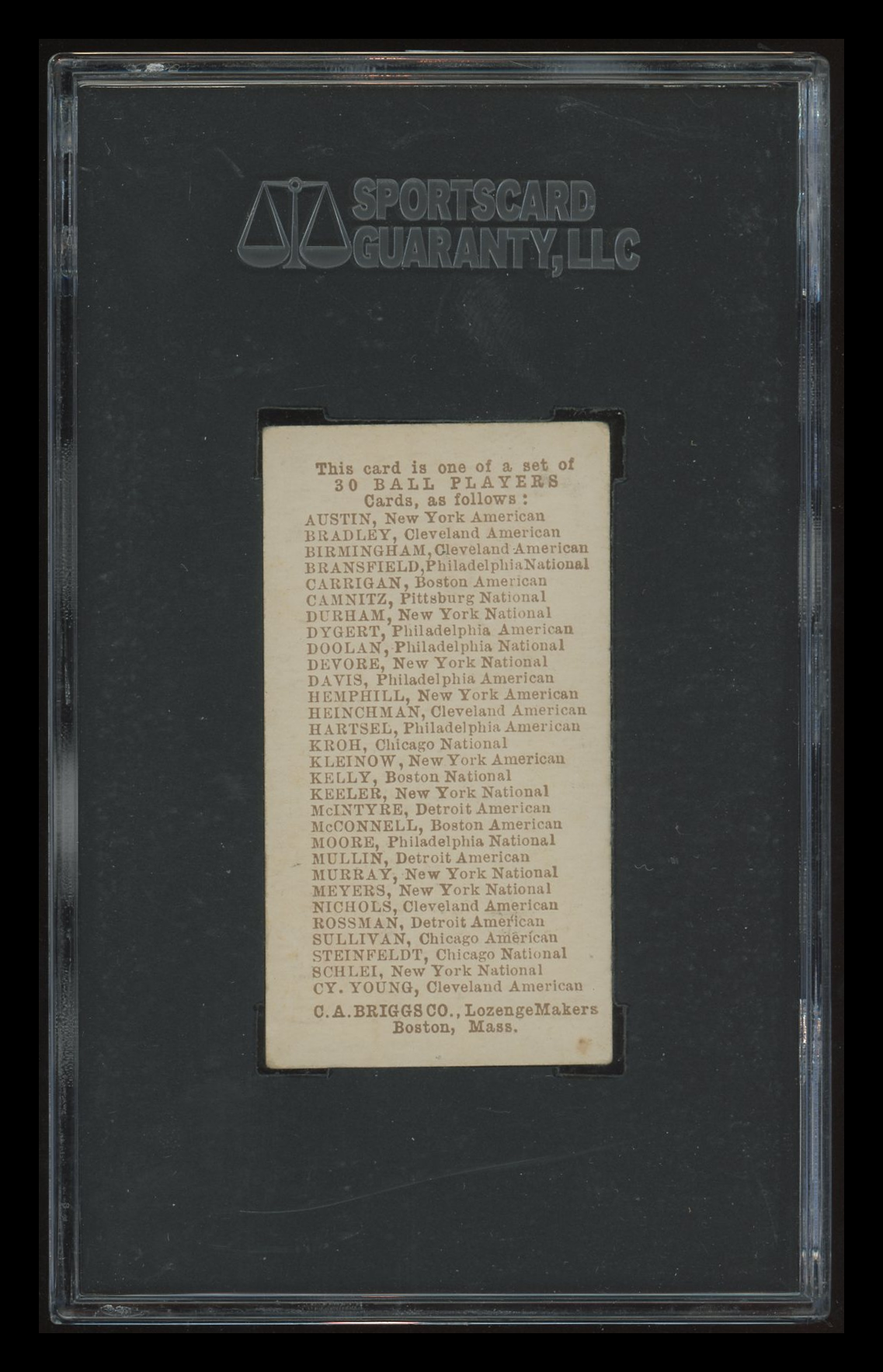 1909 Briggs Co. Lozenge (E97) Howie Camnitz SGC 3