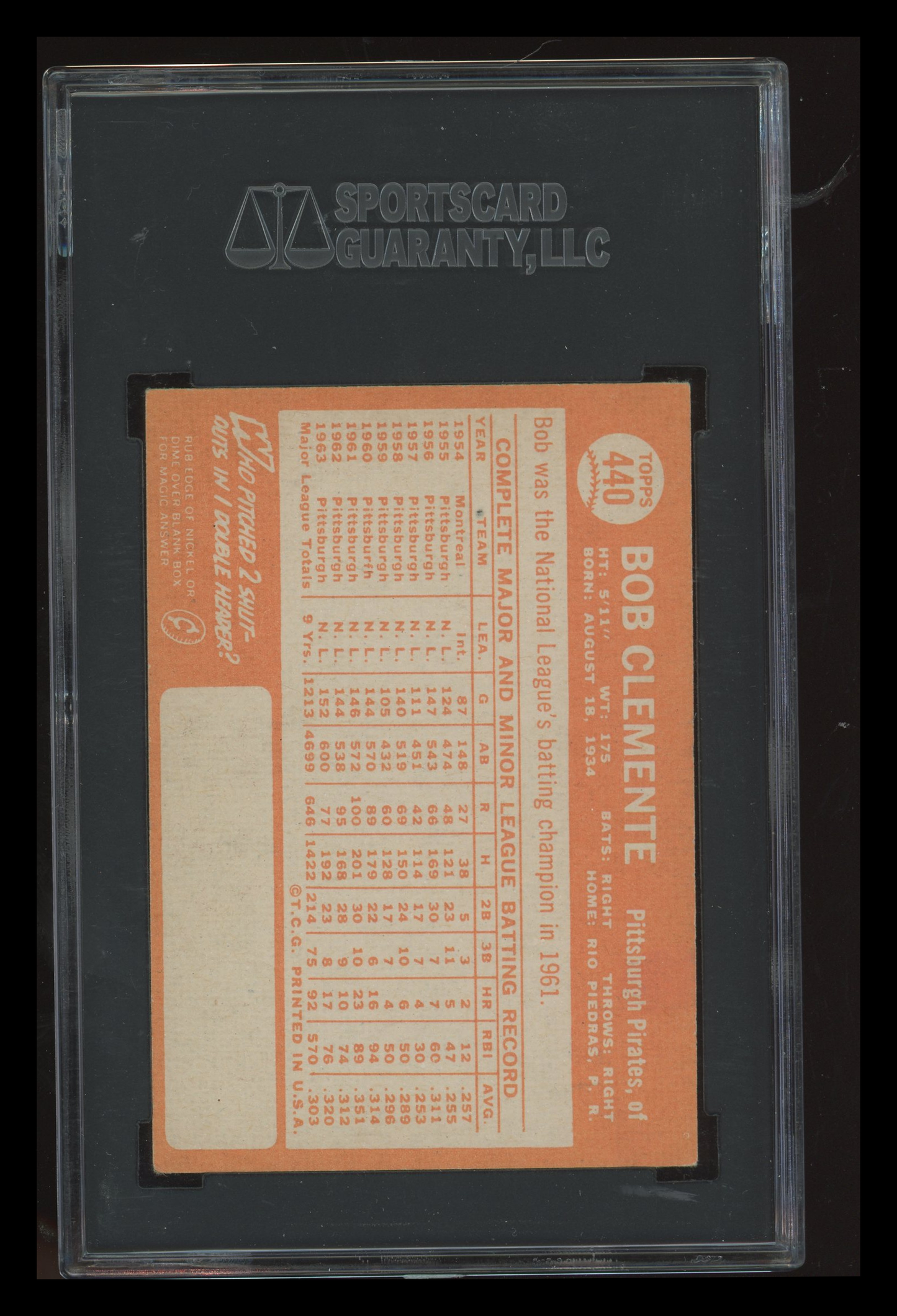 1964 Topps Bob Clemente #440 SGC 4