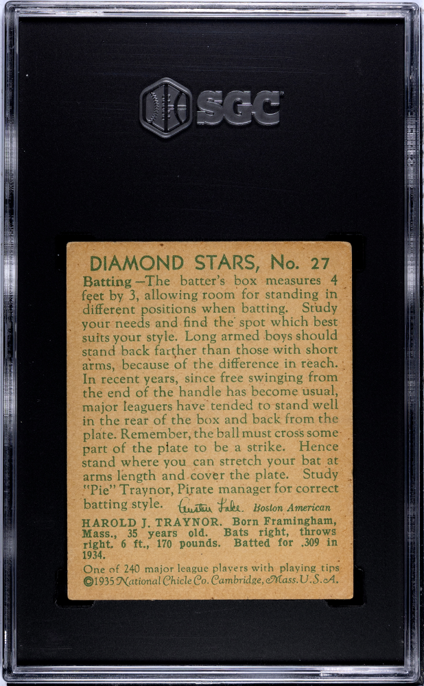 1934 Diamond Stars Pie Traynor #27 1935 SGC 3
