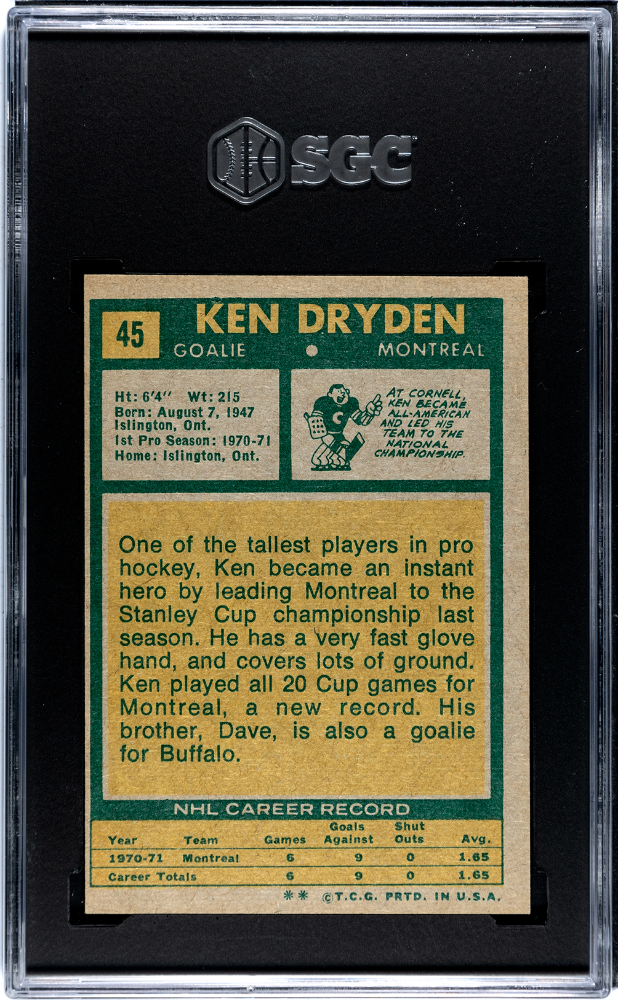 1971 Topps Ken Dryden #45 SGC 7