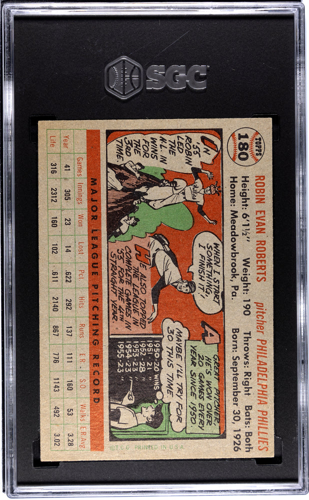 1956 Topps Robin Roberts #180 Gray Back SGC 5