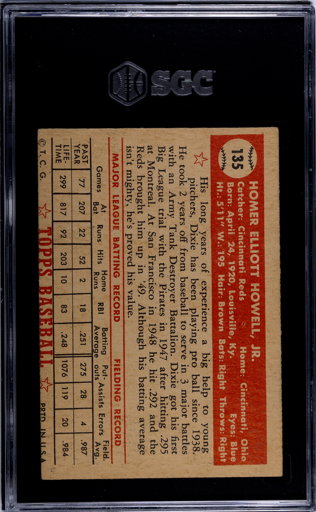 1952 Topps Dixie Howell #135 SGC 2