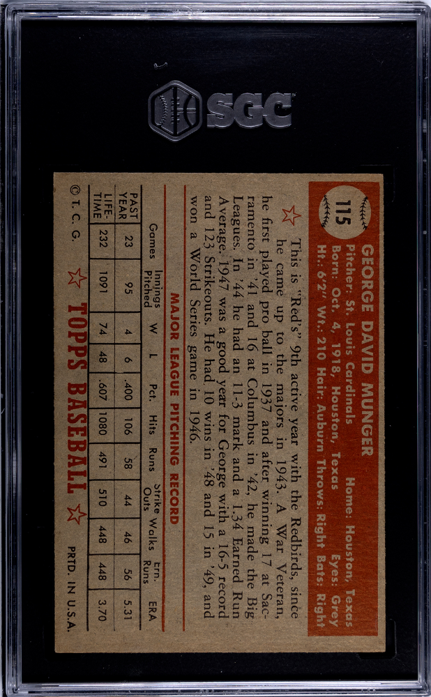 1952 Topps George Munger #115 SGC 4.5