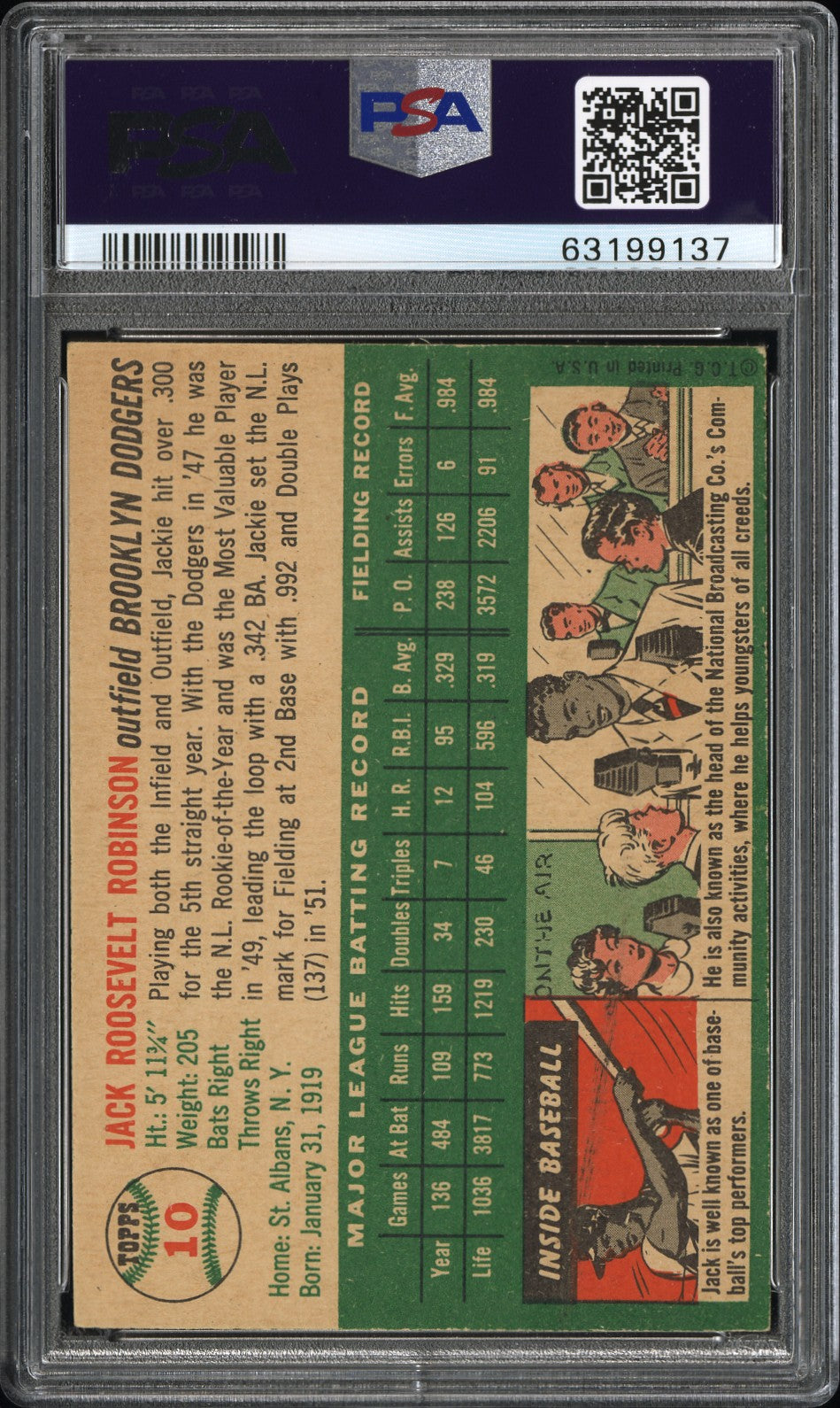 1954 Topps Jackie Robinson #10 PSA 5
