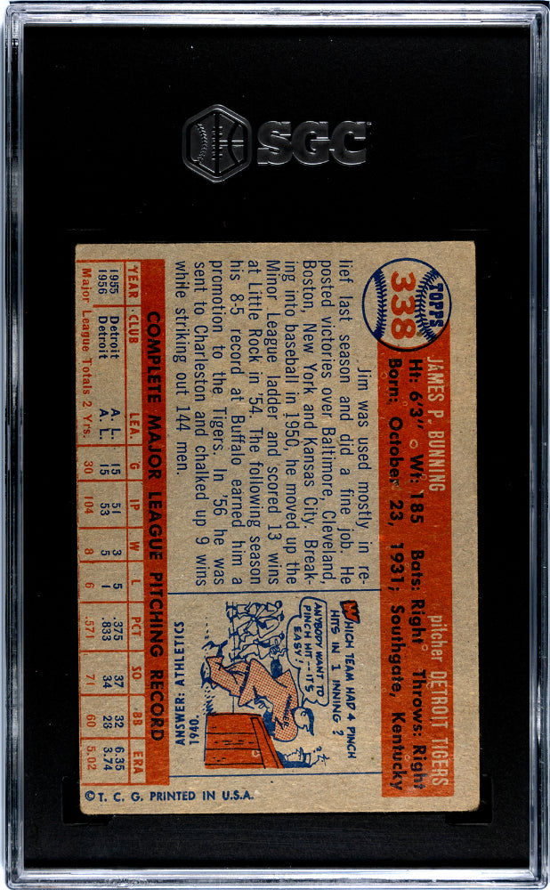 1957 Topps Jim Bunning #338 SGC 3