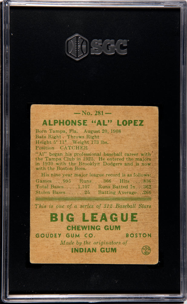 1938 Goudey Heads Up Al Lopez #281 SGC 3.5