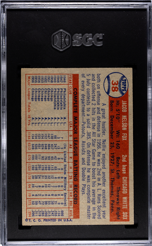 1957 Topps Nellie Fox #38 SGC 7