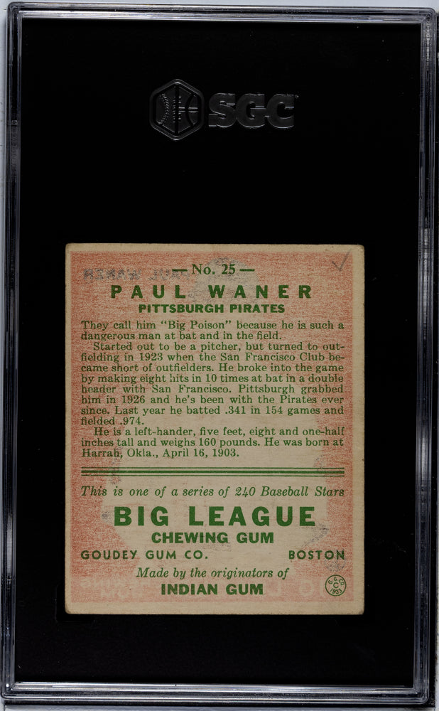 1933 Goudey Paul Waner #25 SGC 2