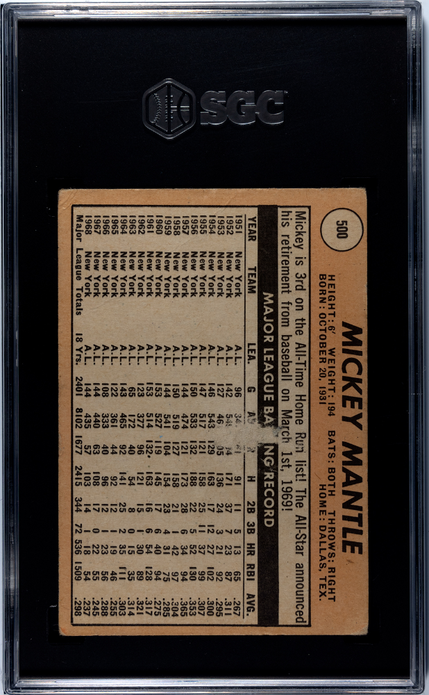 1969 Topps Mickey Mantle #500 SGC 1.5