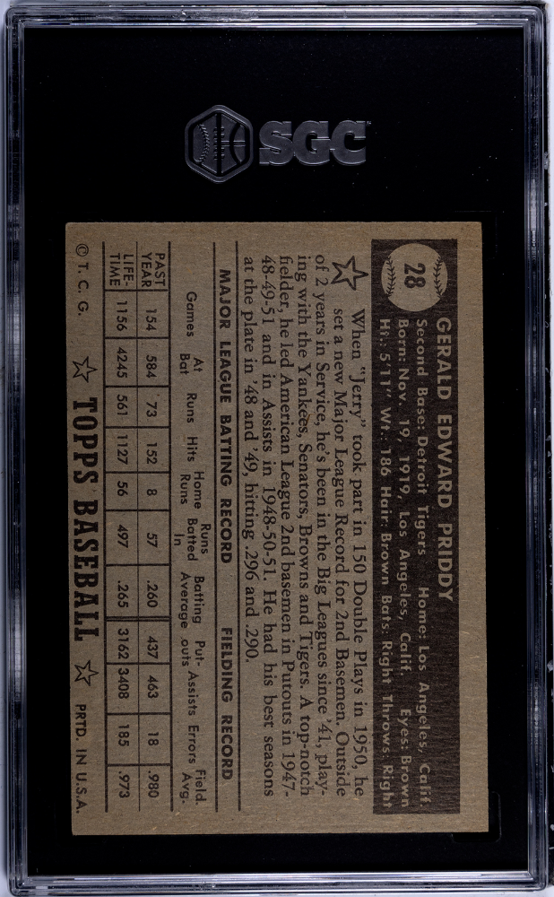 1952 Topps Jerry Priddy #28 Black Back SGC 6