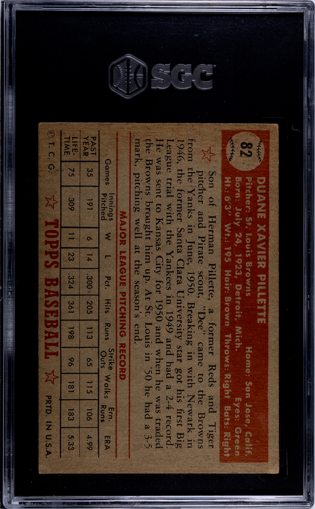 1952 Topps Duane Pillette #82 SGC 3