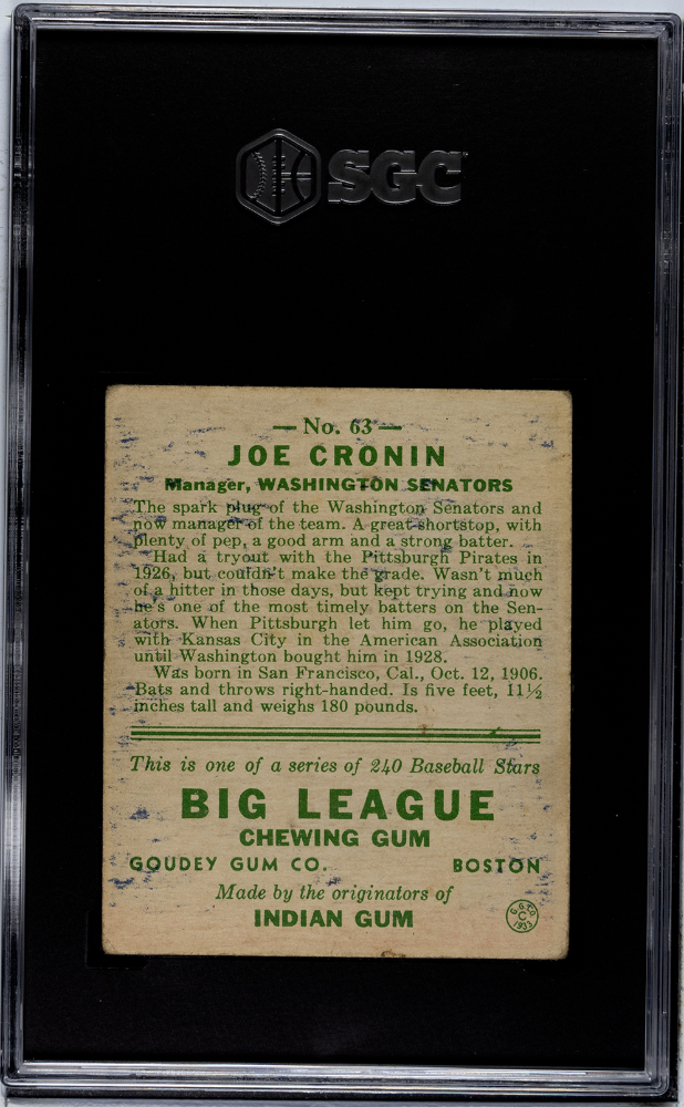 1933 Goudey Joe Cronin #63 SGC 3