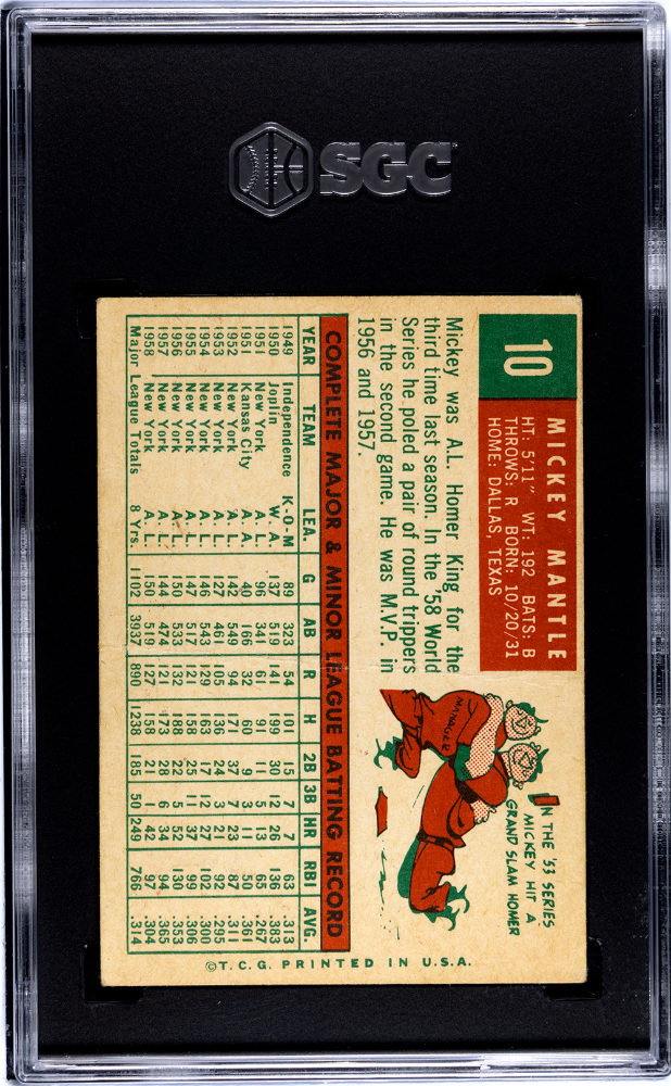 1959 Topps Mickey Mantle #10 SGC 2