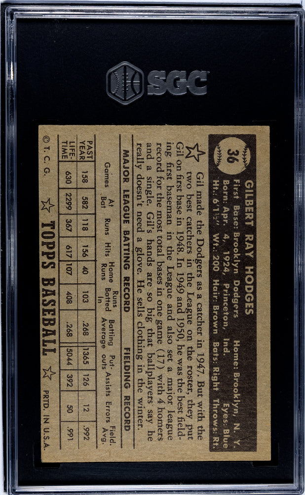 1952 Topps Gil Hodges #36 Black Back SGC 5