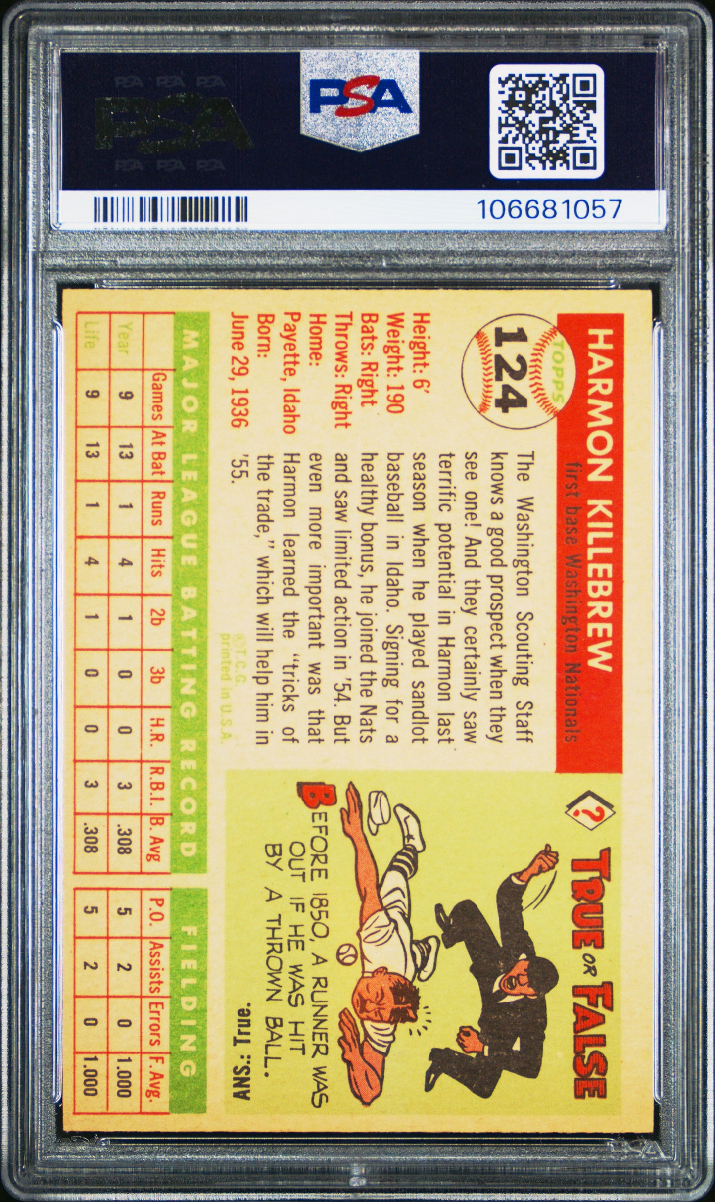 1955 Topps Harmon Killebrew #124 PSA 6
