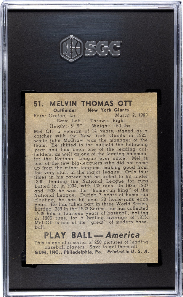 1939 Playball Mel Ott #51 SGC 5