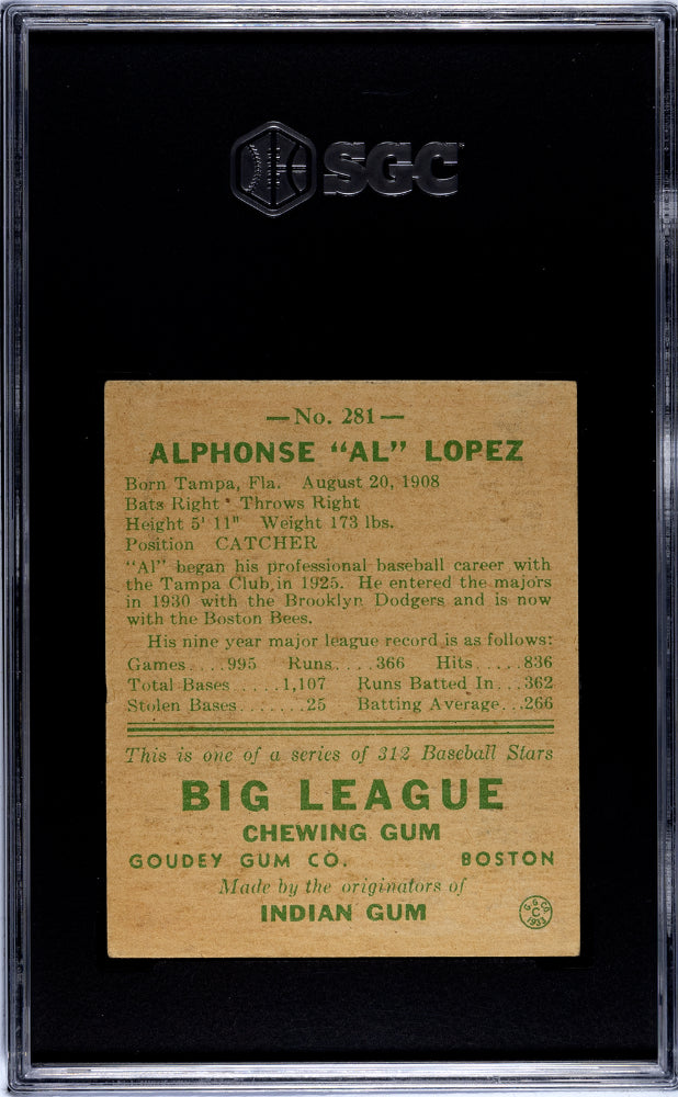 1938 Goudey Heads Up Al Lopez #281 SGC 3