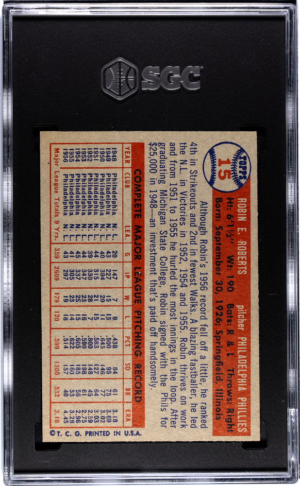 1957 Topps Robin Roberts #15 SGC 6