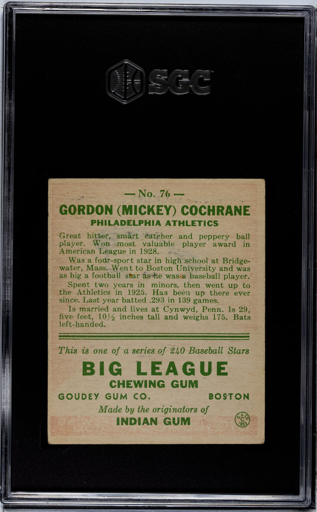 1933 Goudey Mickey Cochrane #76 SGC 3