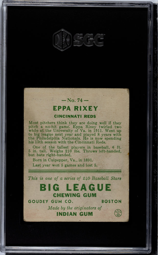 1933 Goudey Eppa Rixey #74 SGC 3.5