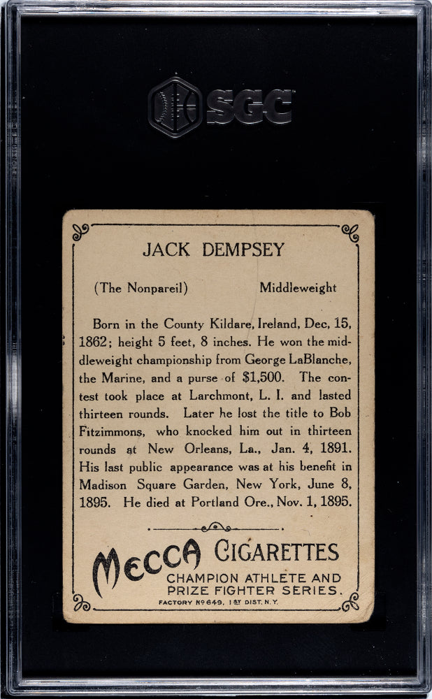 1910 Mecca Cigarettes (T220) Jack Dempsey SGC 1.5