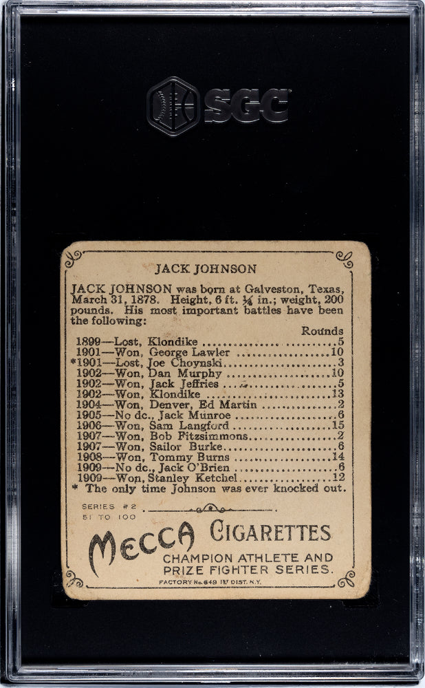 1910 Mecca Cigarettes (T218) Jack Johnson Side View SGC 2