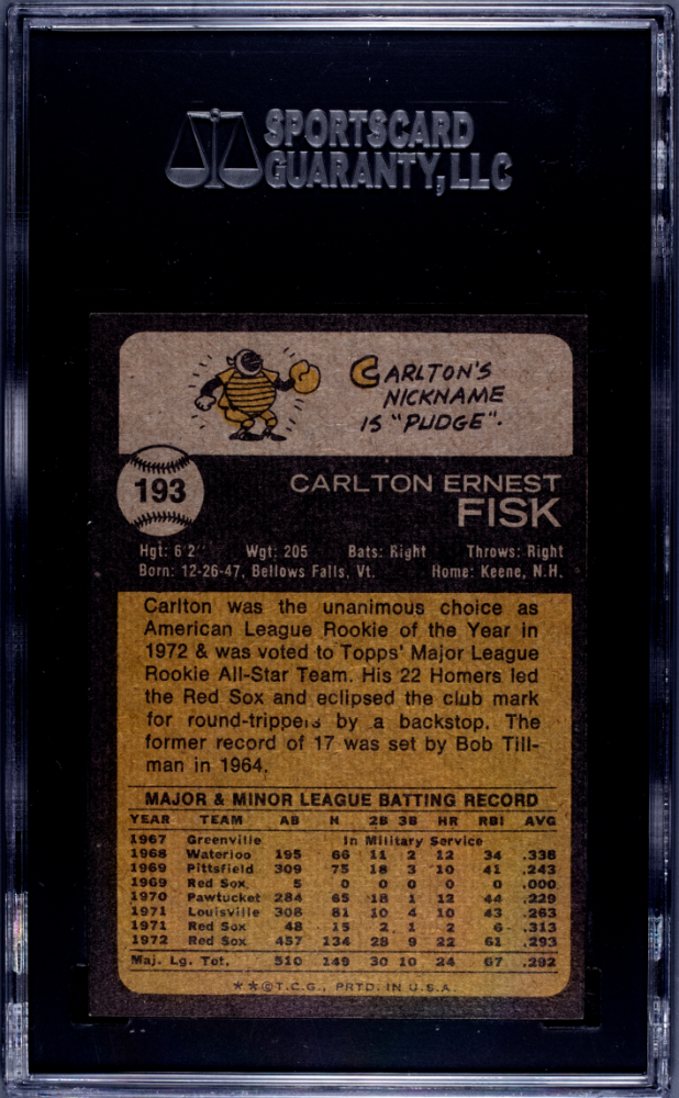 1973 Topps Carlton Fisk #193 SGC 8