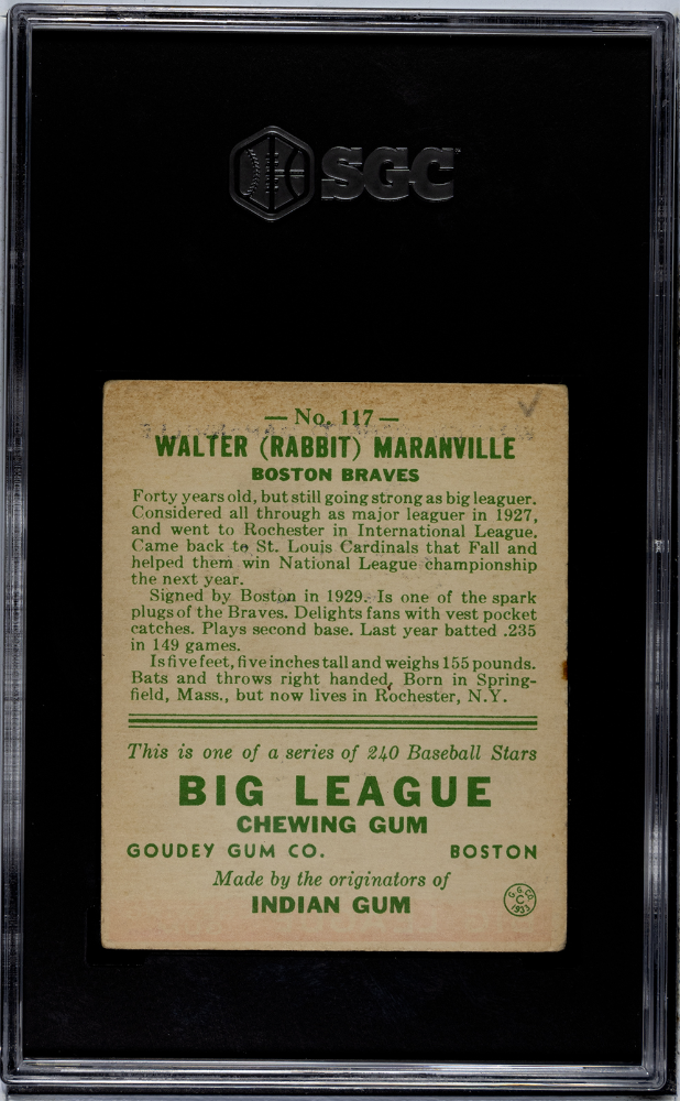 1933 Goudey Walter Maranville #117 SGC 2