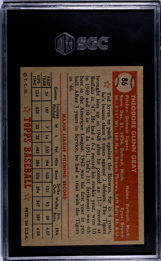 1952 Topps Ted Gray #86 SGC 5