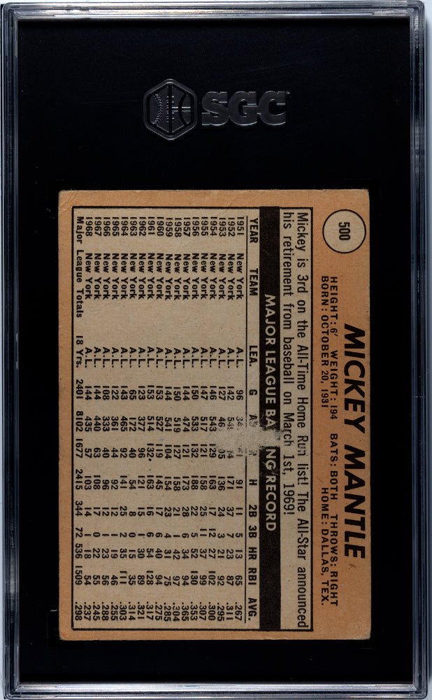 1969 Topps Mickey Mantle #500 SGC 1.5