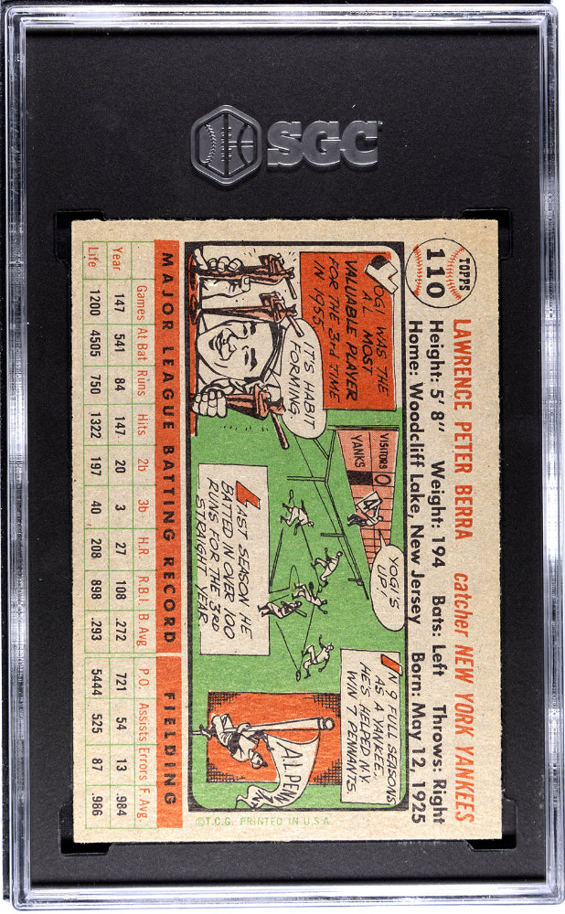 1956 Topps Yogi Berra #110 Gray Back SGC 6
