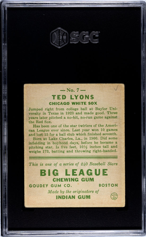 1933 Goudey Ted Lyons #7 SGC 2.5