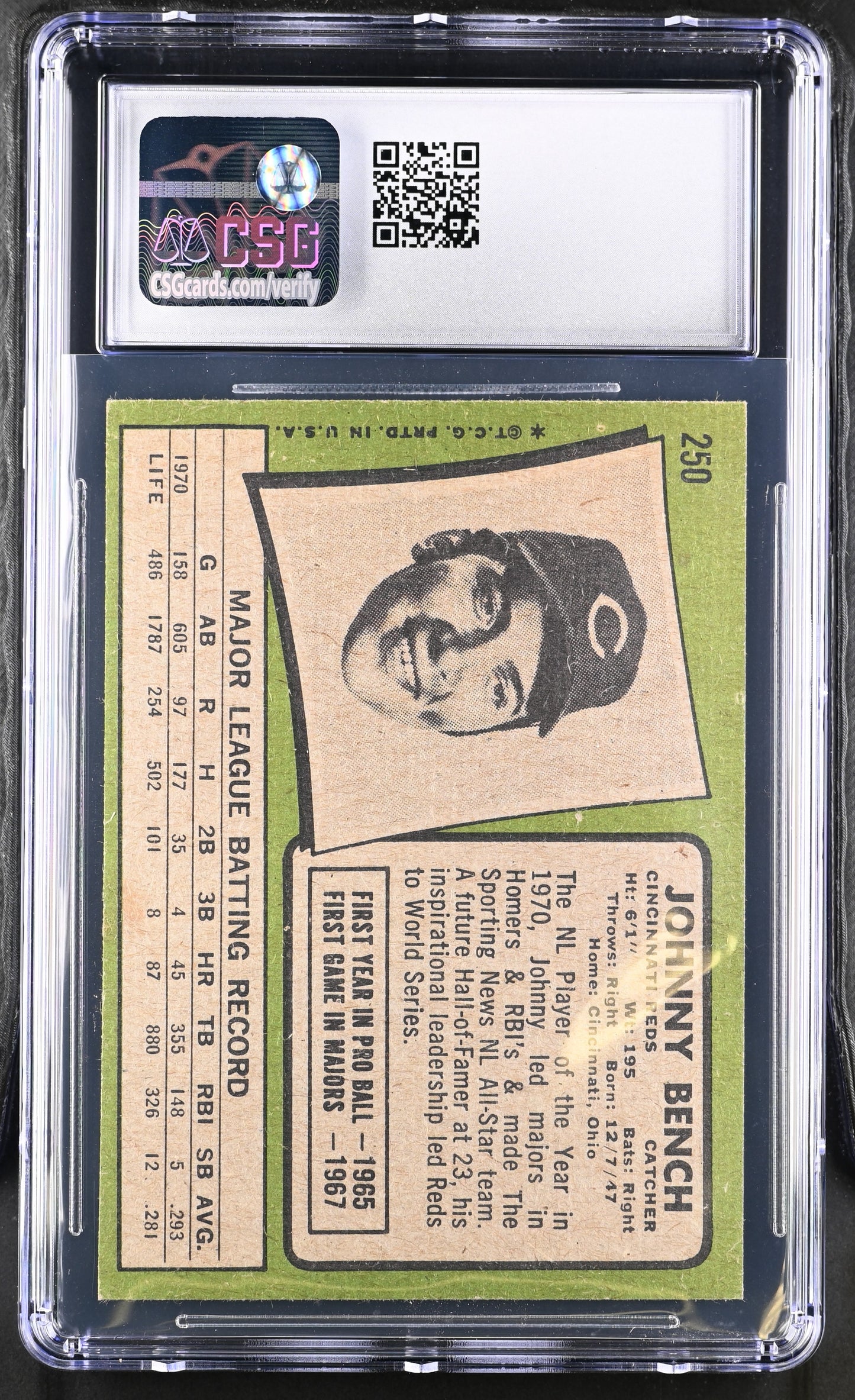 1971 Topps Johnny Bench #250 CGC 6