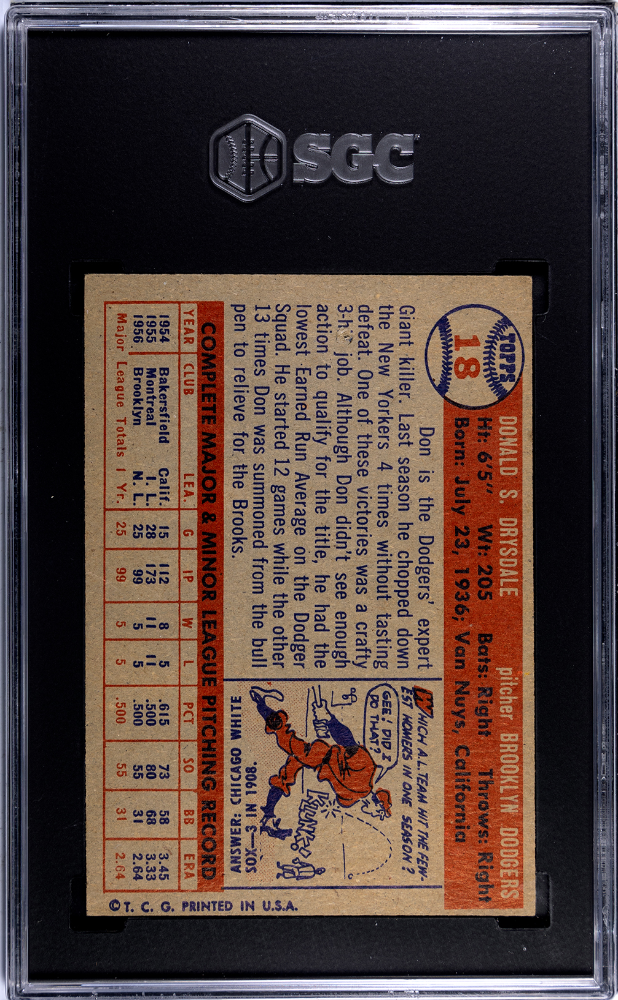 1957 Topps Don Drysdale #18 SGC 1