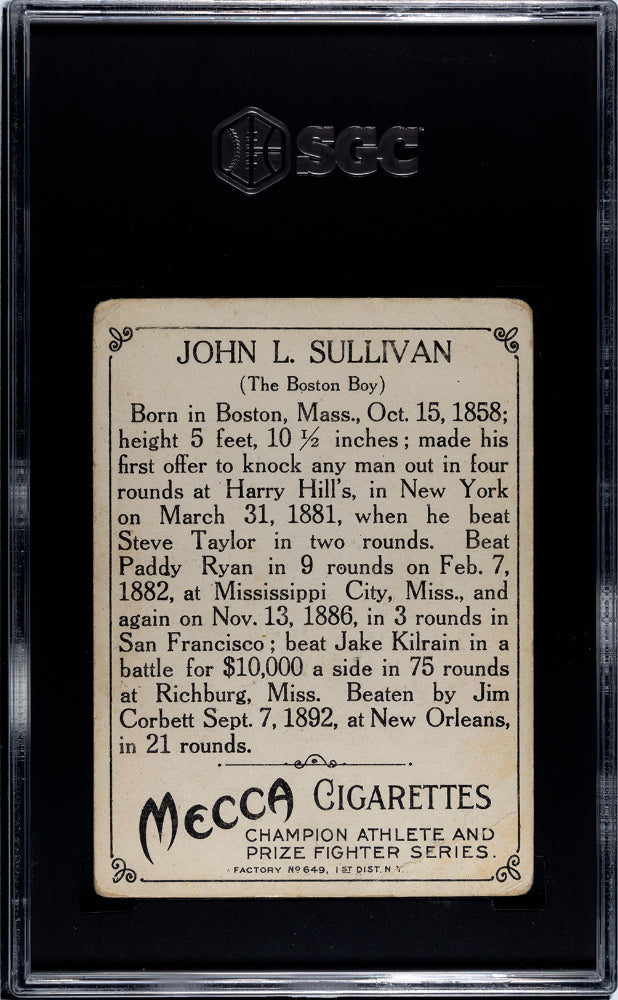 1910 Mecca Cigarettes (T220) John L. Sullivan SGC 2