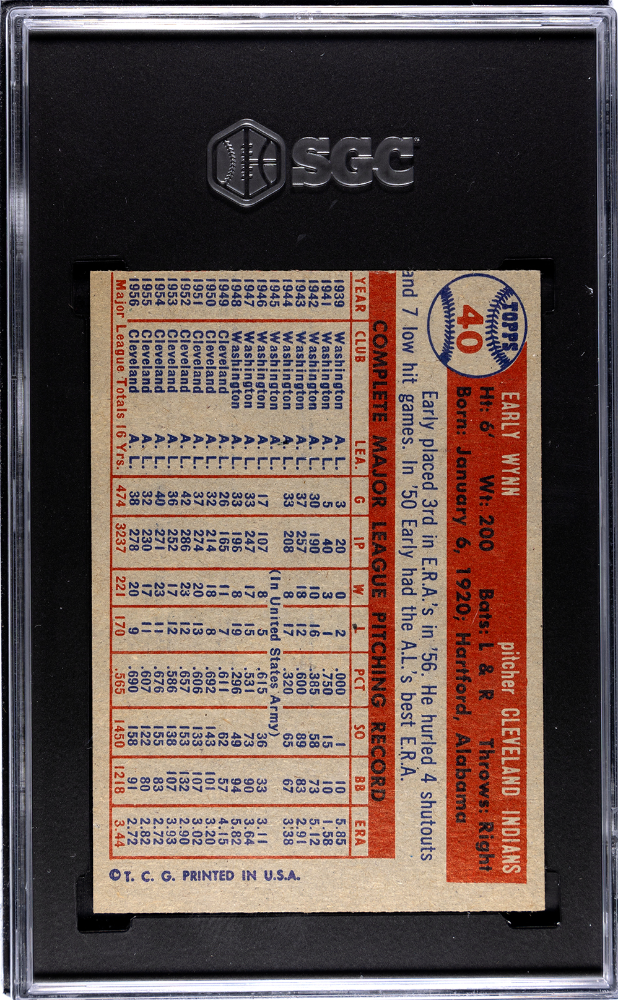 1957 Topps Early Wynn #40 SGC 6