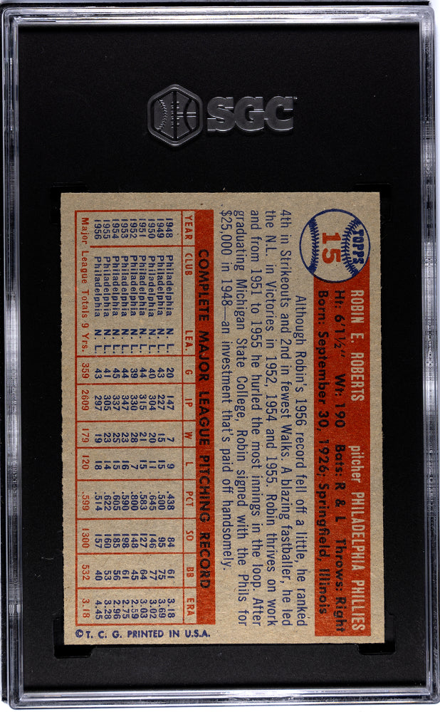1957 Topps Robin Roberts #15 SGC 5