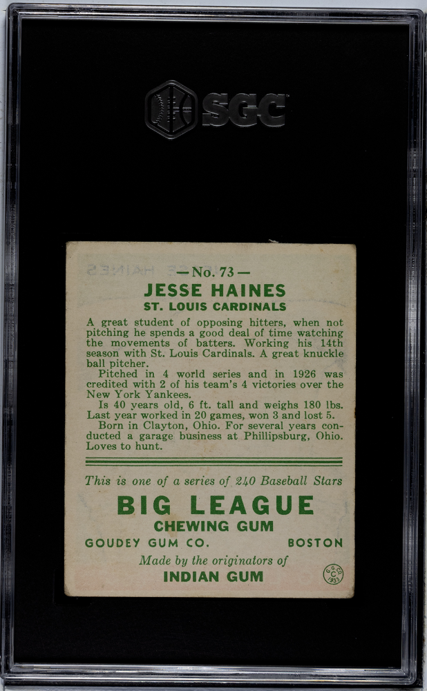 1933 Goudey Jesse Haines #73 SGC 4