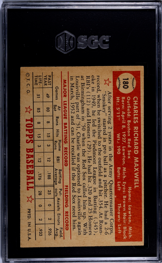 1952 Topps Charley Maxwell #180 SGC 5