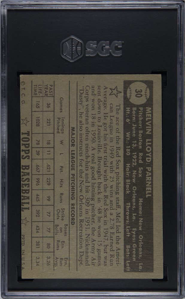 1952 Topps Mel Parnell #30 Black Back SGC 5