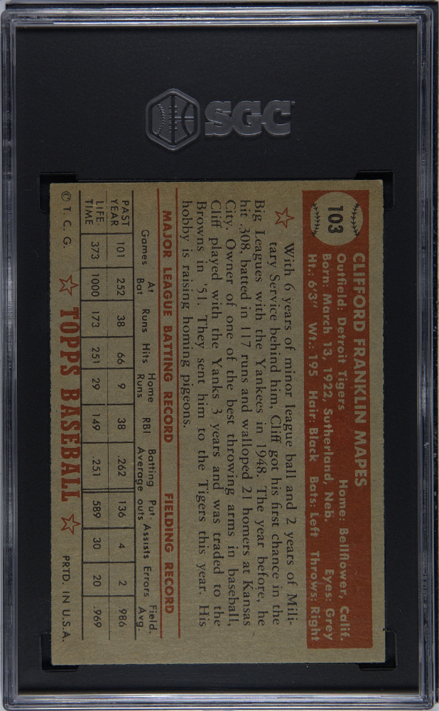 1952 Topps Cliff Mapes #103 SGC 5.5